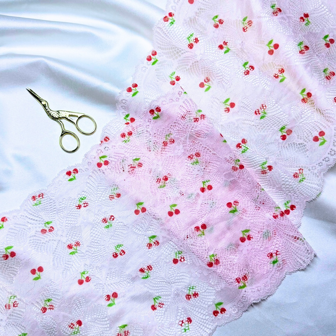 Cherry Pink Lace (Stretch) – 1 m piece