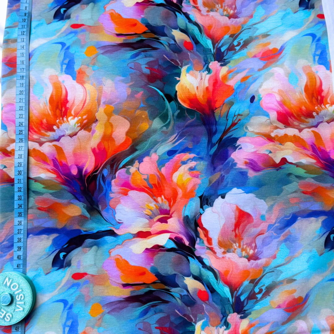 Painted Blooms – Cotton Jersey Fabric (0.75m cut)