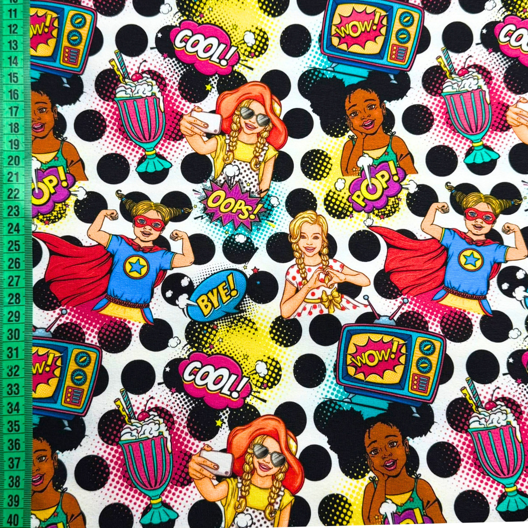 Pop Art Girls – Cotton Jersey Fabric (0.5m cut)