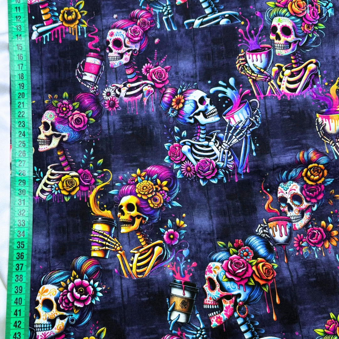Coffee Calavera – Cotton Jersey Fabric (0.5m cut)