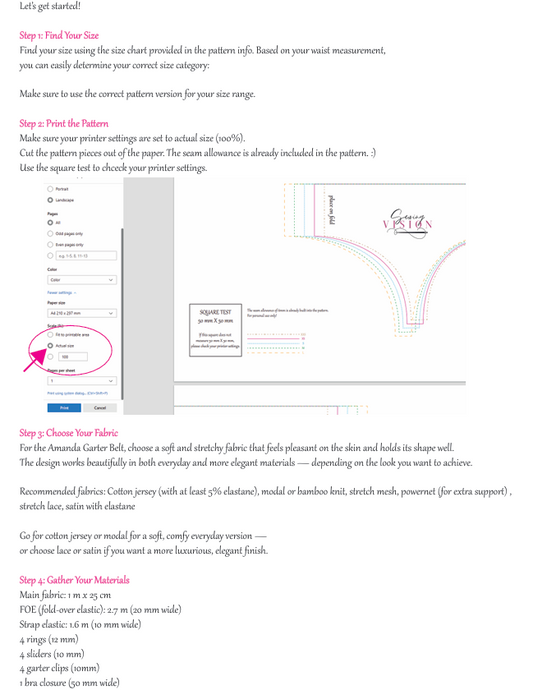 AMANDA garter belt - PDF sewing pattern (XXS-10XL)