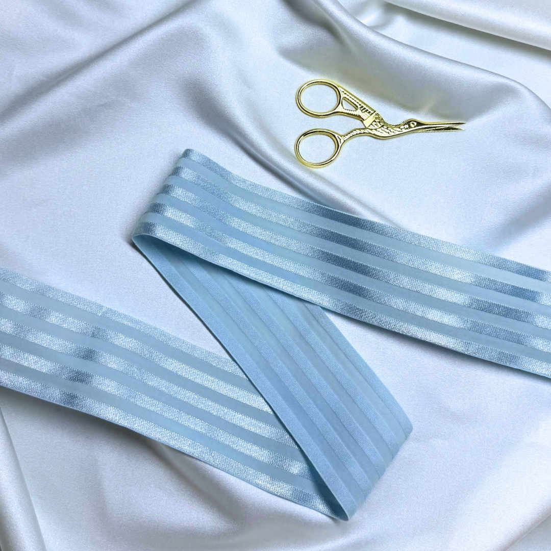 Satin Elastic Band – Baby Blue (Striped) | 50mm
