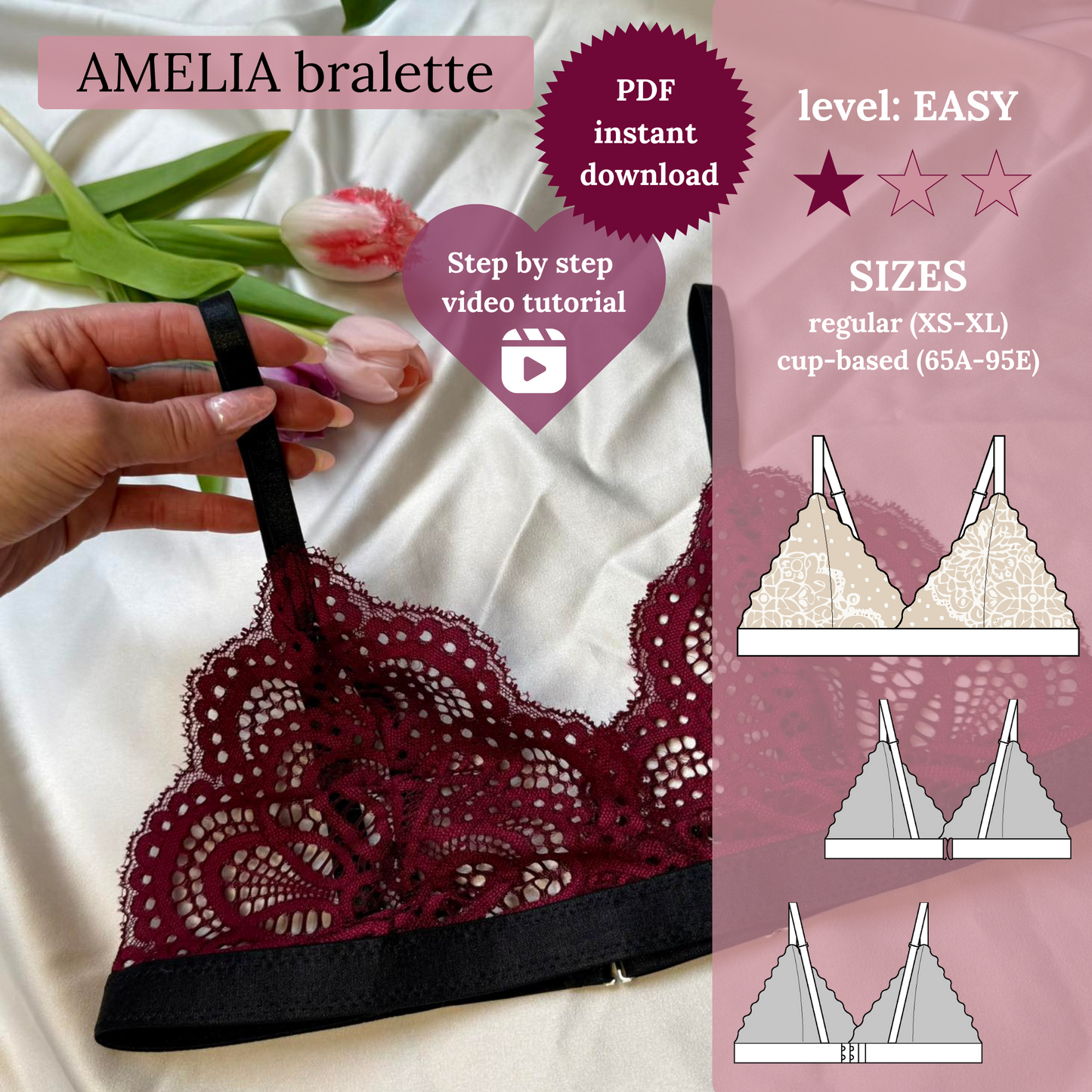 Amelia Bralette – Romantic Lace Triangle 🖤 + Full Video Tutorial (46 min)