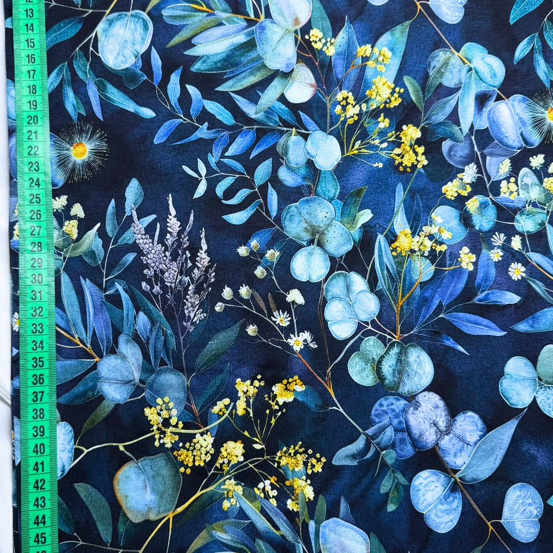 Midnight Eucalyptus – Cotton Jersey Fabric (0.55m cut)