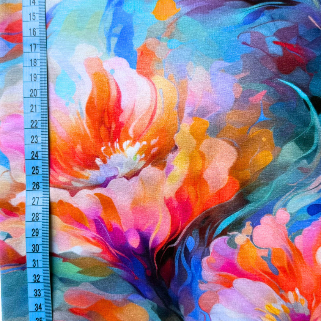 Painted Blooms – Cotton Jersey Fabric (0.75m cut)