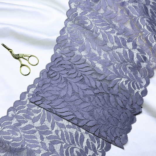 Slate Grey Fern Lace (Stretch) – 1 m piece