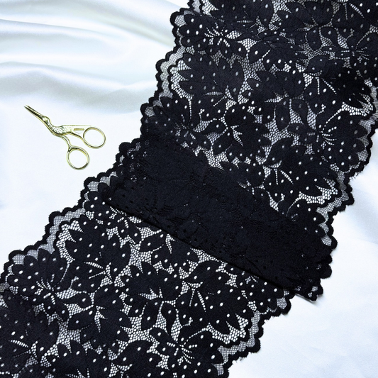 Black Petal Lace (Stretch) – 0.75 m piece