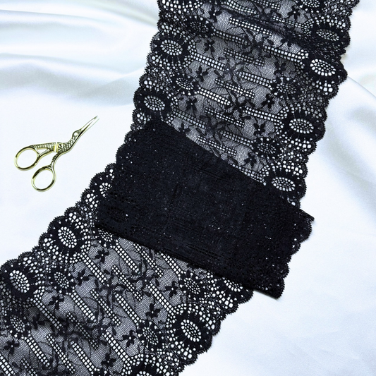 Black Sunflower Lace (Stretch) – 1 m piece