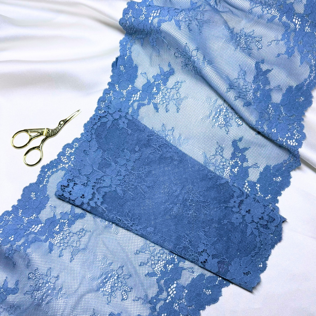 Denim Blue Garden Lace (Stretch)