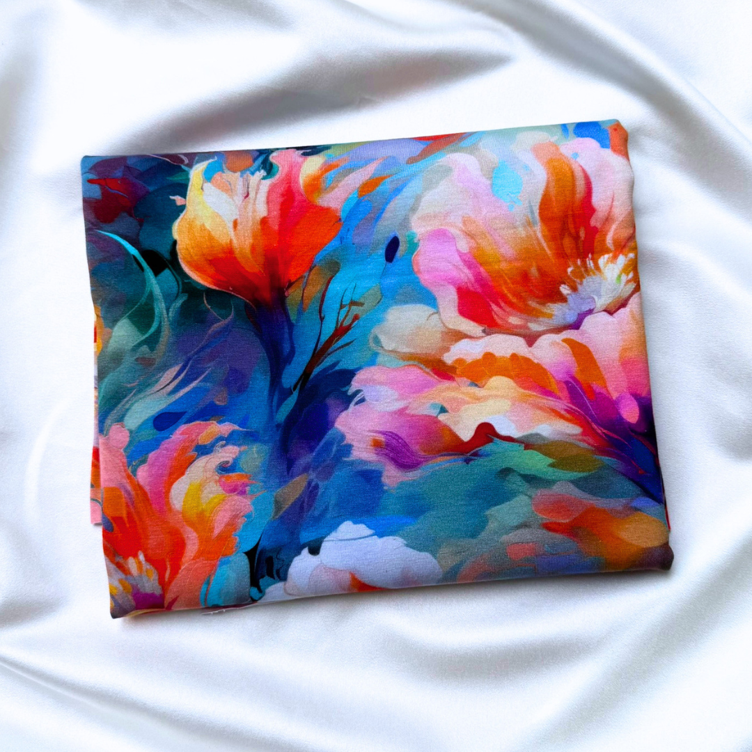 Painted Blooms – Cotton Jersey Fabric (0.75m cut)