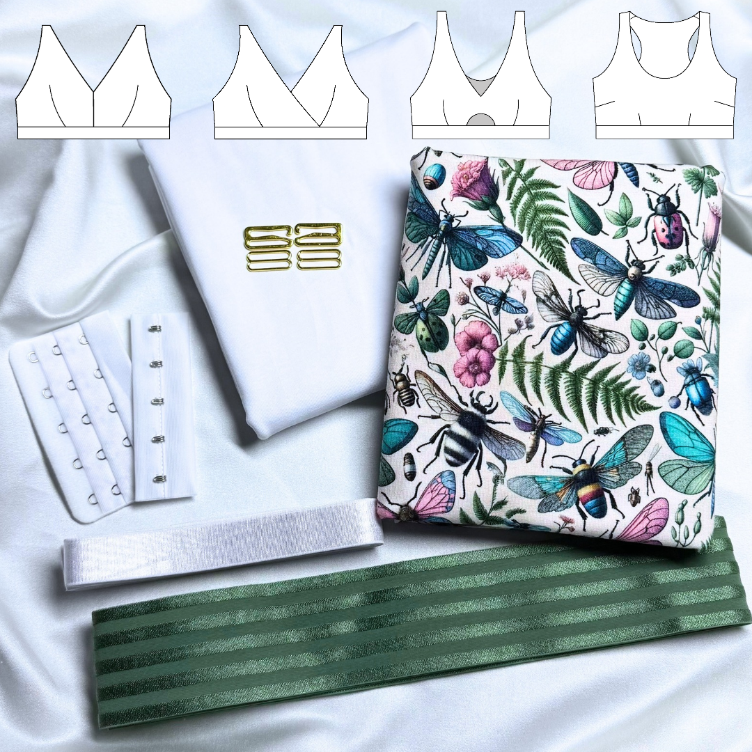Grace / Olivia / Bella / Madison Bra – DIY Kit (Botanical Beetles / Olive Stripe)