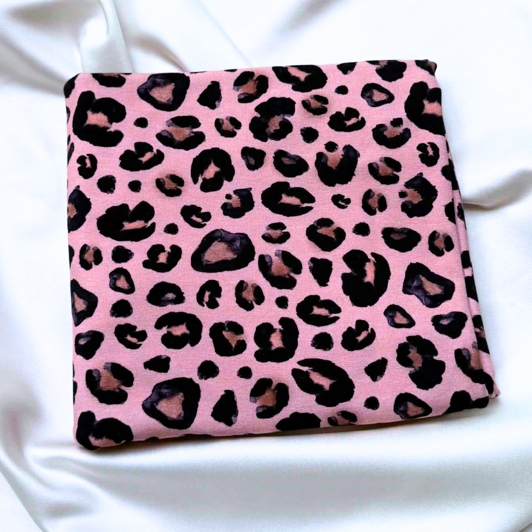 Pink Leopard – Cotton Jersey Fabric (0.75m cut)