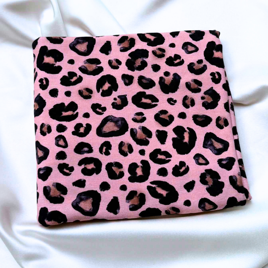Pink Leopard – Cotton Jersey Fabric (0.75m cut)