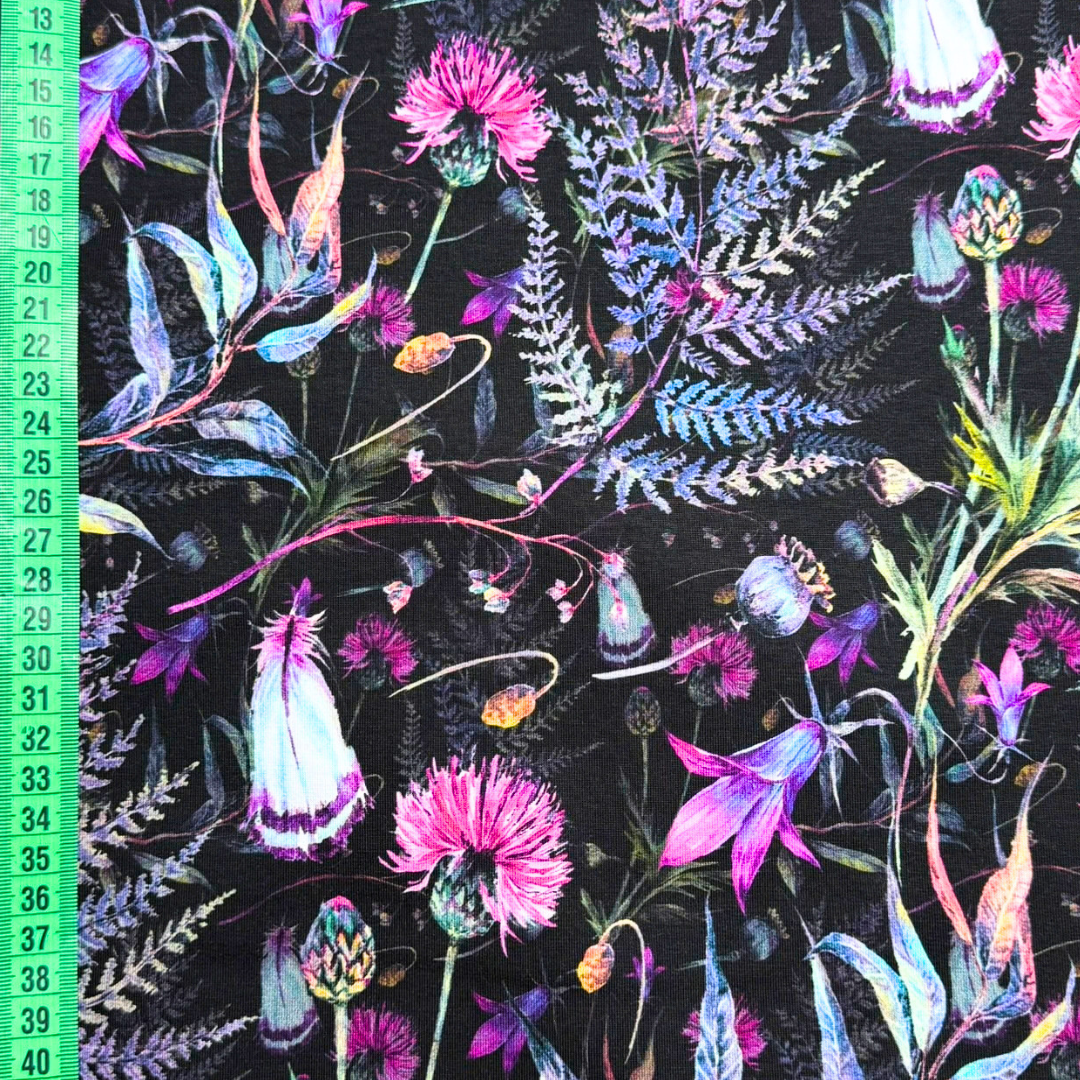 Midnight Thistle – Cotton Jersey Fabric (0.7m cut)