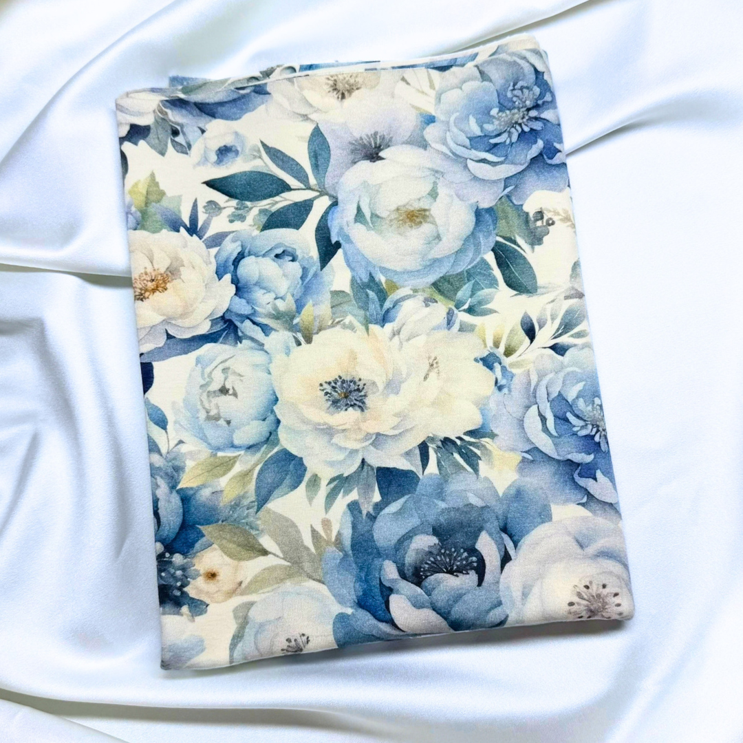 Blue Peony – Cotton Jersey Fabric (0.5m cut)
