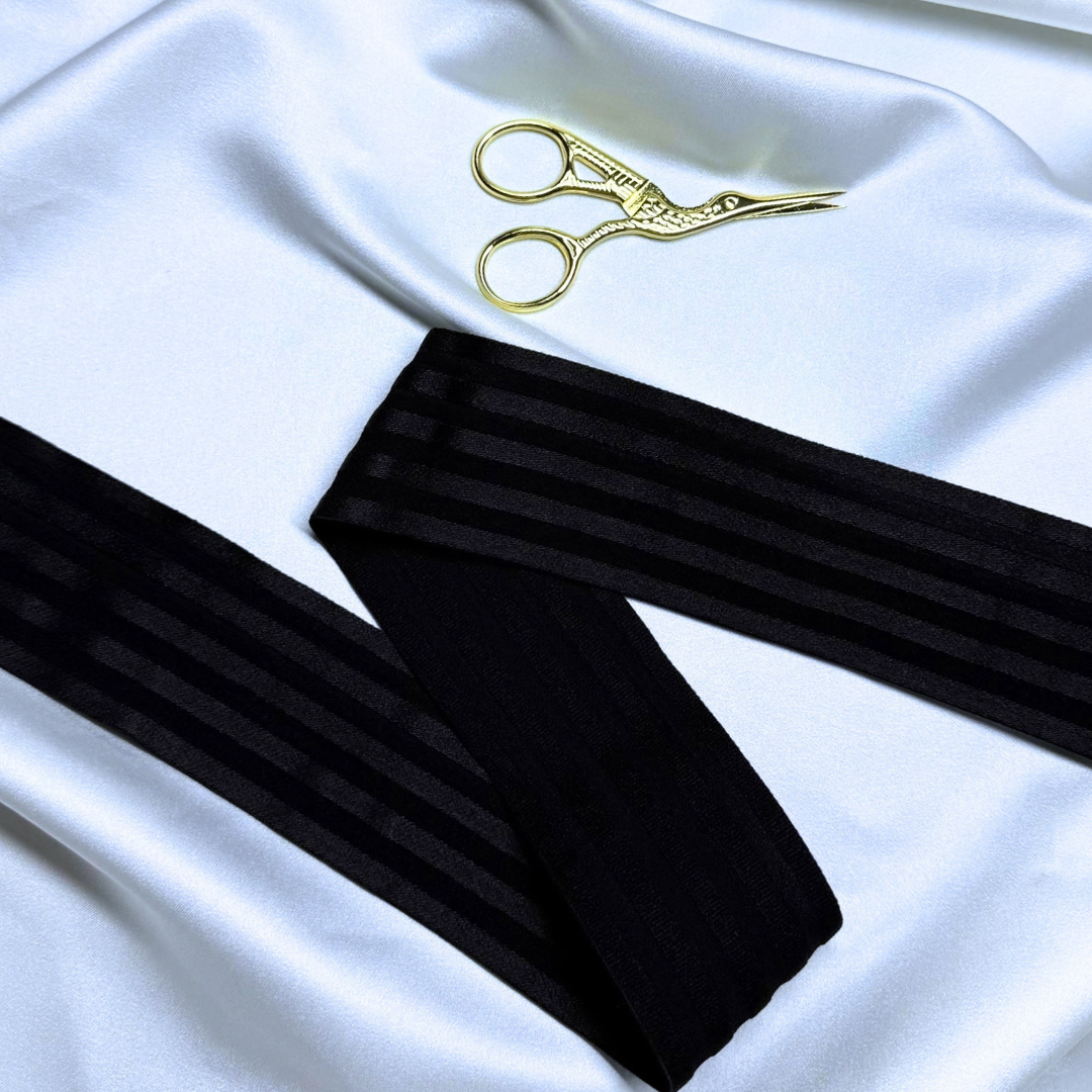 Satin Elastic Band – Black (Striped) | 50mm