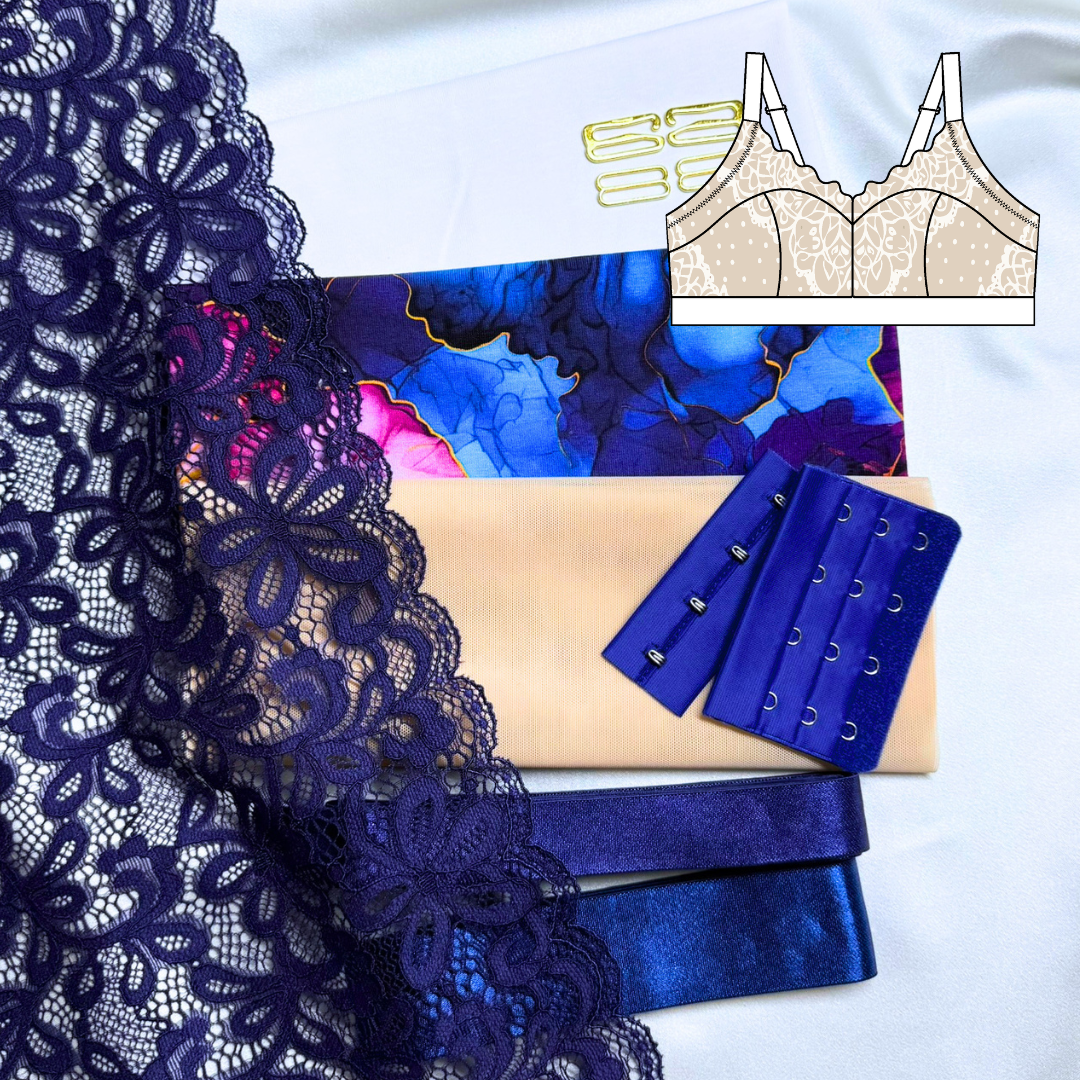 Zoe Bralette – DIY Kit (Golden Veins / Navy Lace)