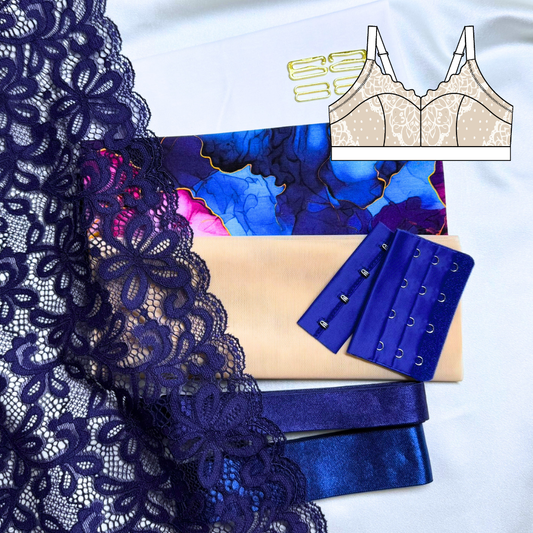 Zoe Bralette – DIY Kit (Golden Veins / Navy Lace)