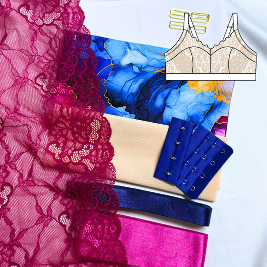 Zoe Bralette – DIY Kit (Golden Veins / Raspberry Lace)