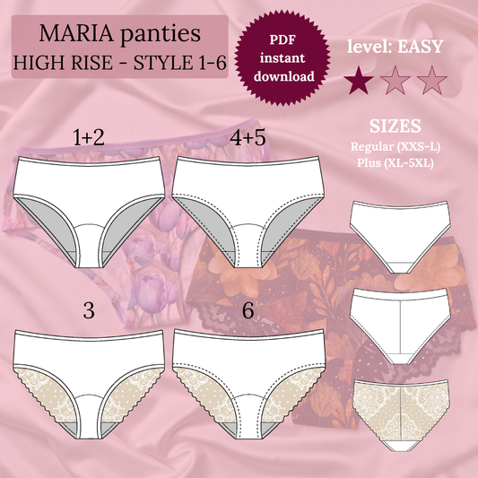 Maria Panties – High Rise (6 Styles) - PDF Sewing Pattern (Regular & Plus Sizes)