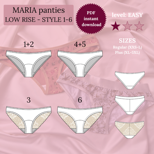 Maria Panties – Low Rise (6 Styles) - PDF Sewing Pattern (Regular & Plus Sizes)