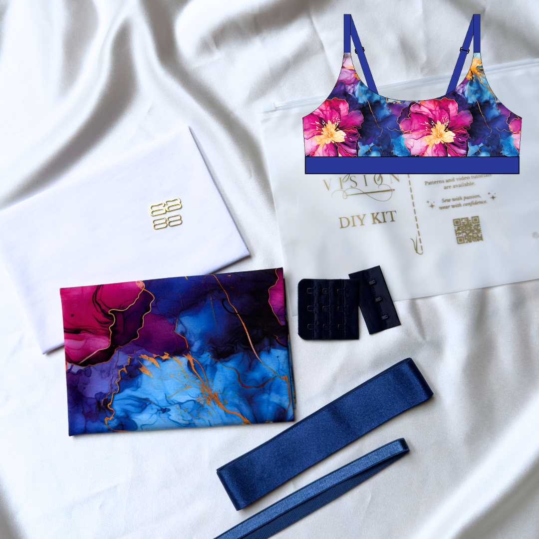Carmen Bralette – DIY-Kit (Goldene Äderchen | Blaue Träger)