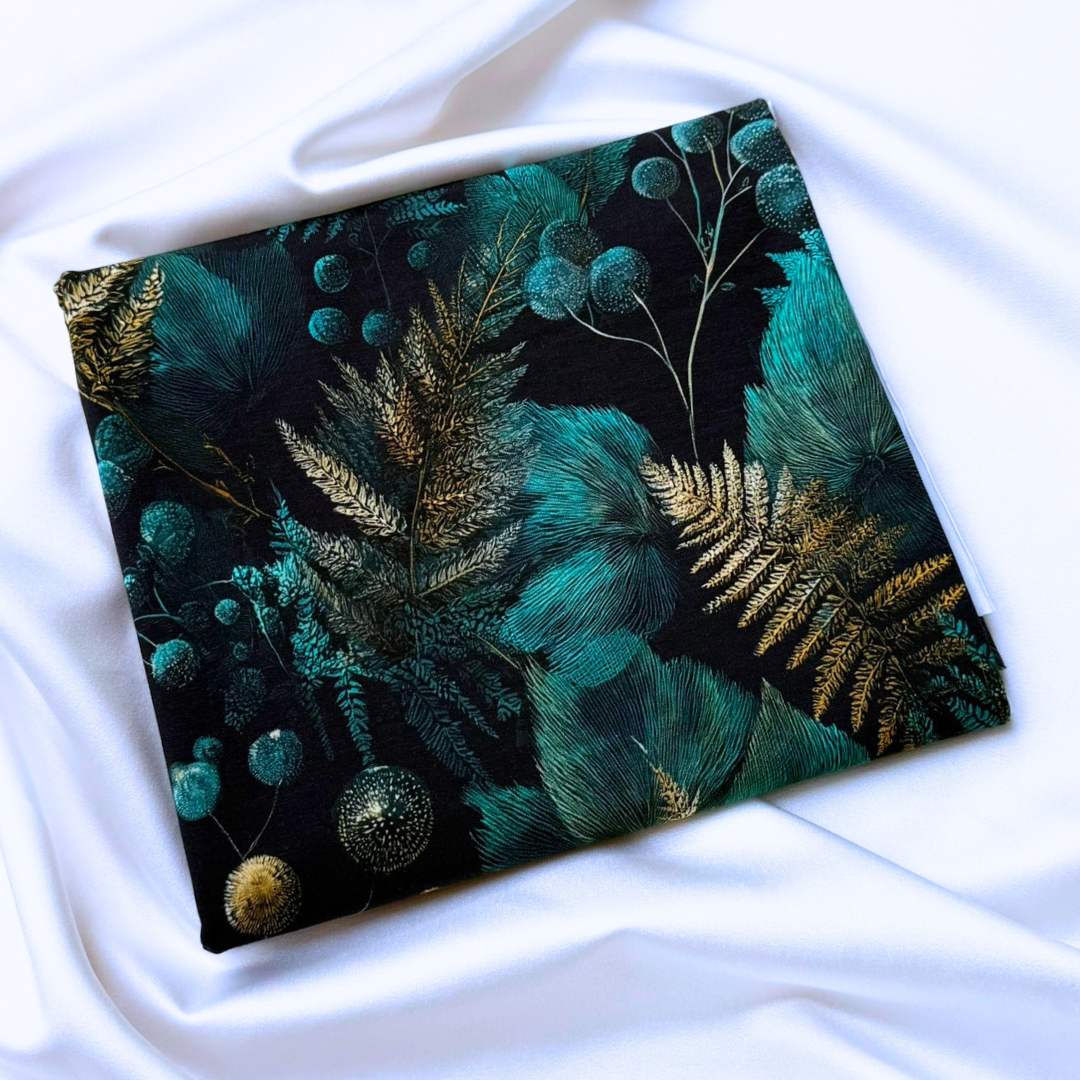 Midnight Fern – Cotton Jersey Fabric (0.55m cut)