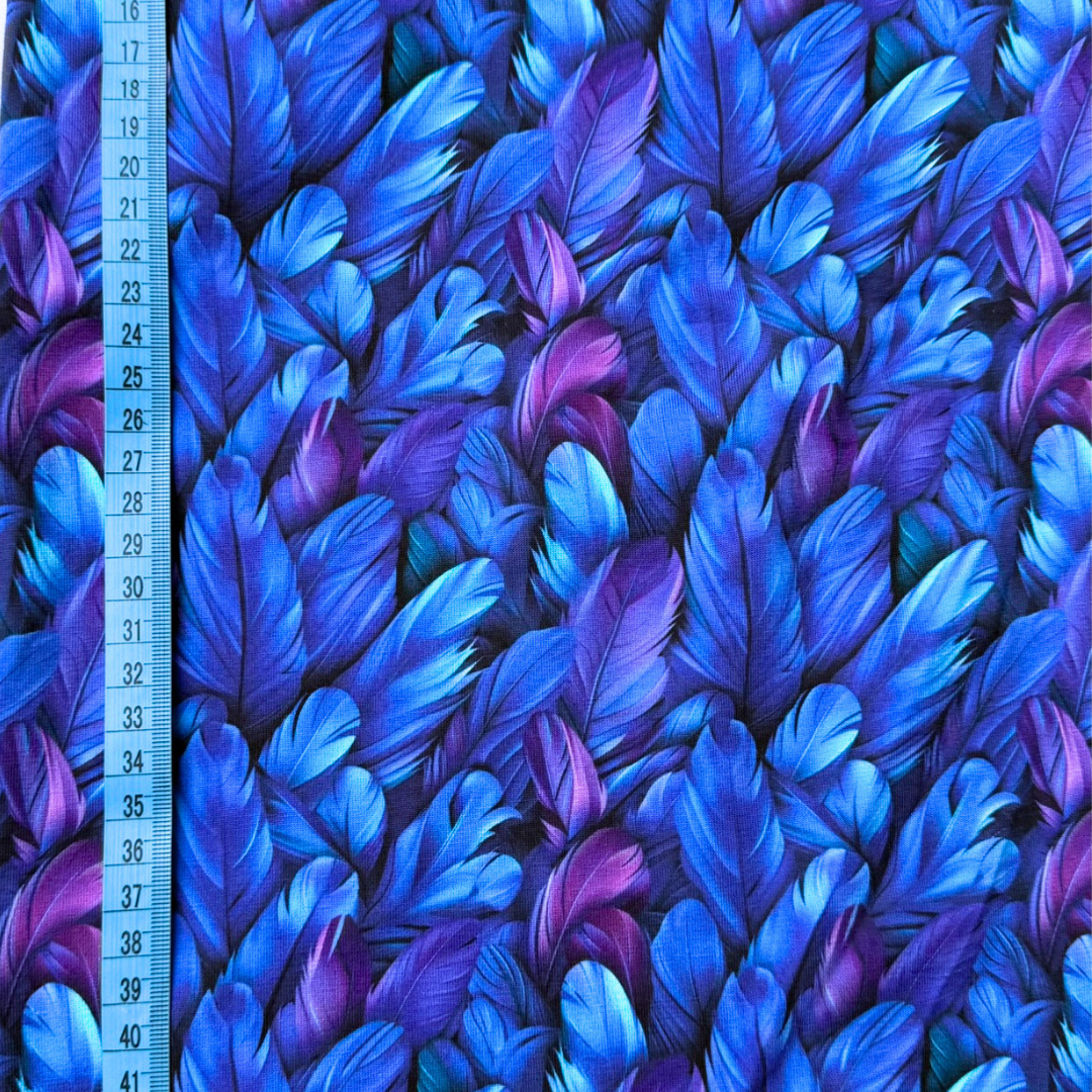 Peacock Feathers – Cotton Jersey Fabric (0.55m cut)