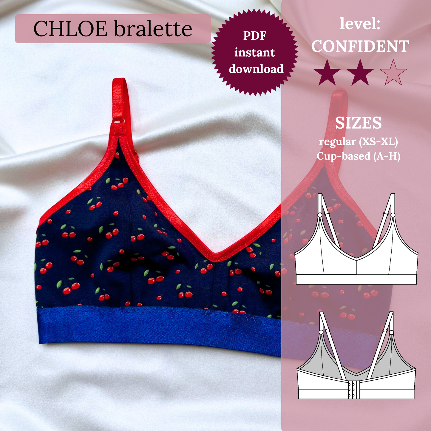 CHLOE Bralette - PDF Schnittmuster (XS-XL, Cup A-H)