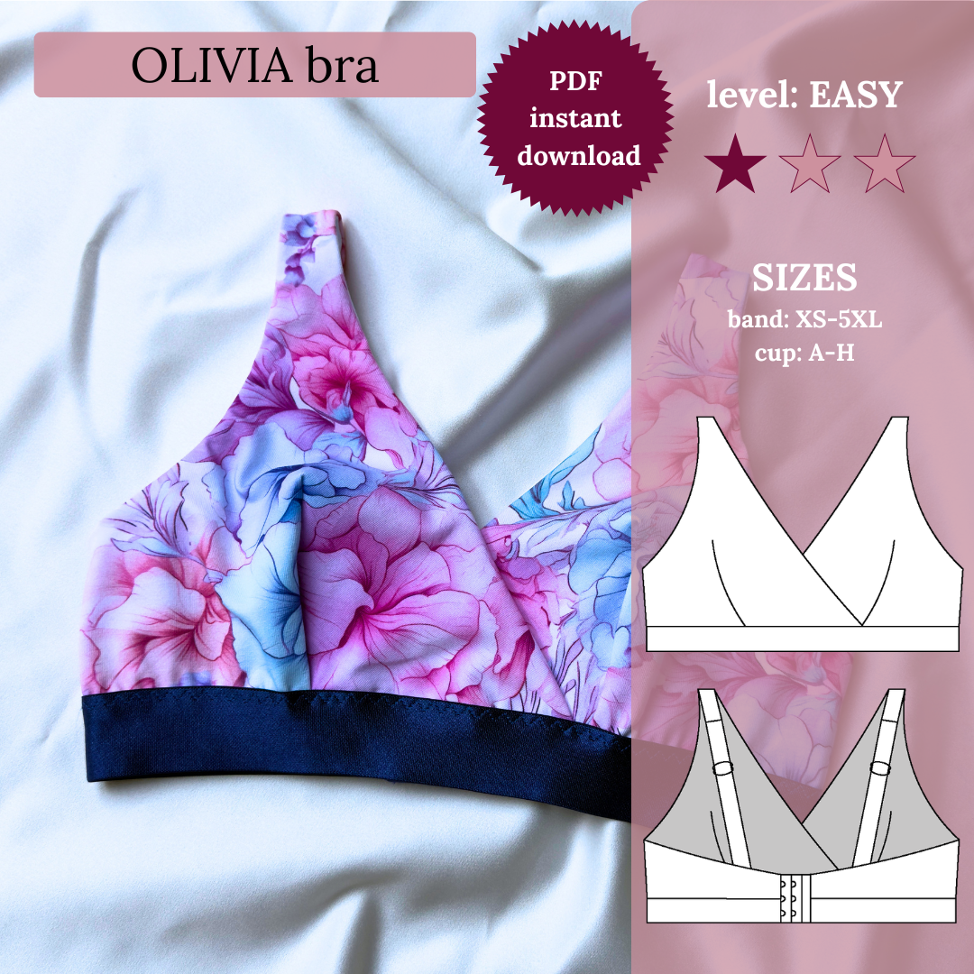 OLIVIA bra - PDF sewing pattern (XS-5XL, cup A-H) | EN + DE