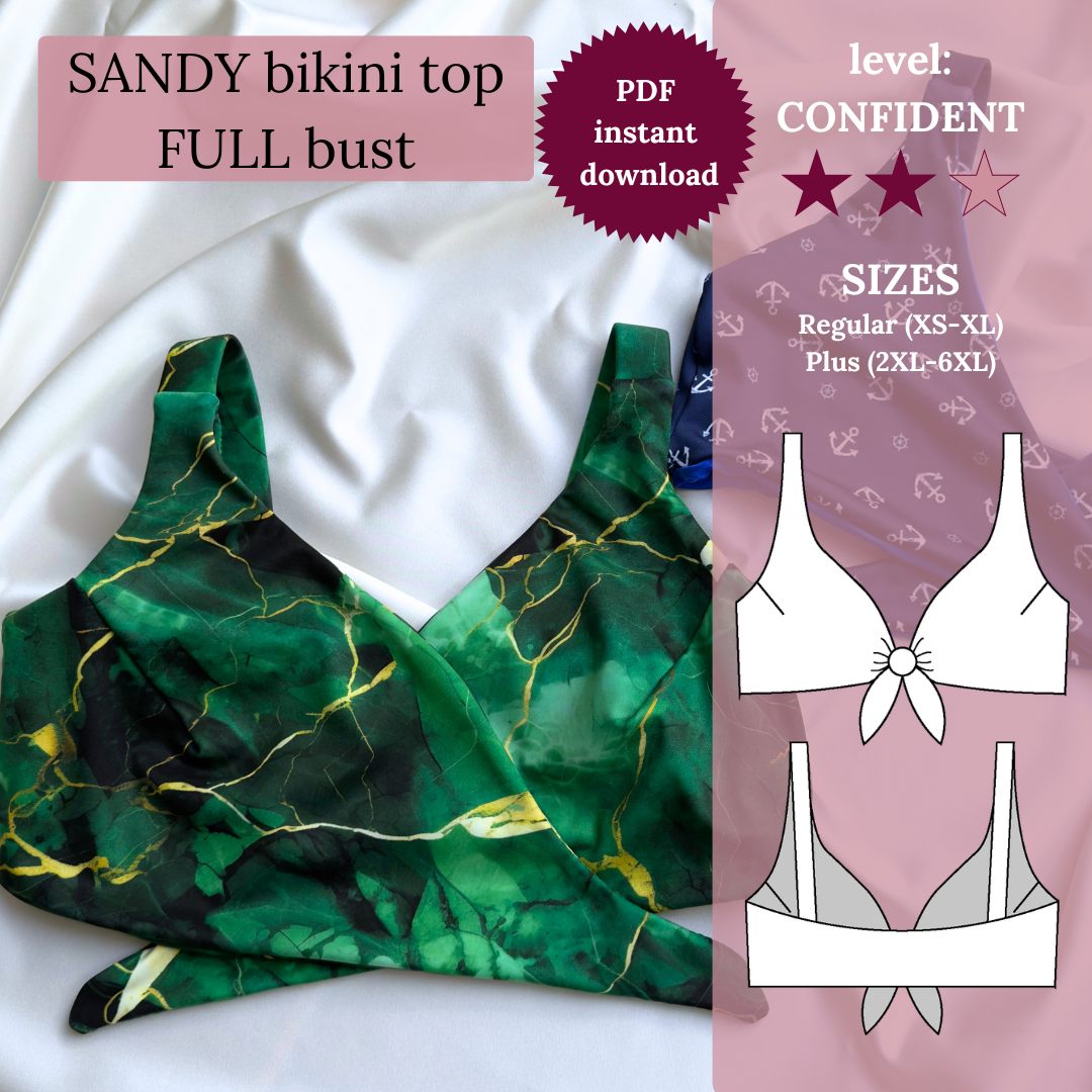 SANDY Bikini Top Full Bust — PDF Sewing Pattern (XS-6XL) | EN + DE