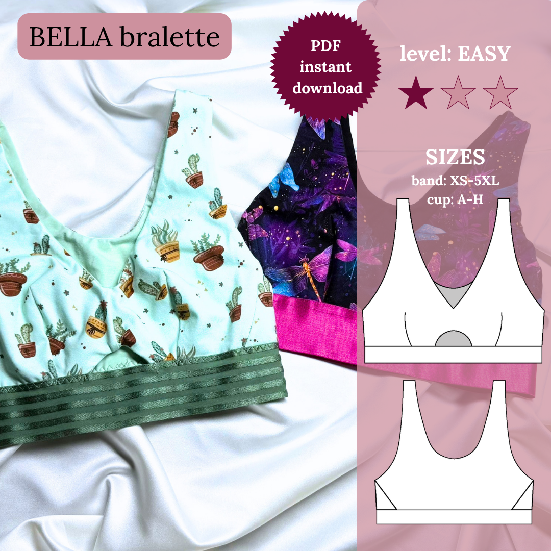 BELLA Bra — Full Bust Friendly PDF Sewing Pattern (XS–5XL, Cup A–H) | EN + DE