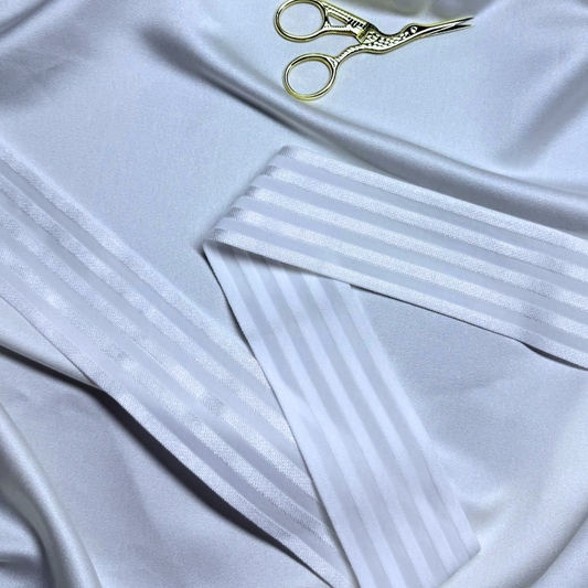 Satin Elastic Band – White (Striped) | 50mm