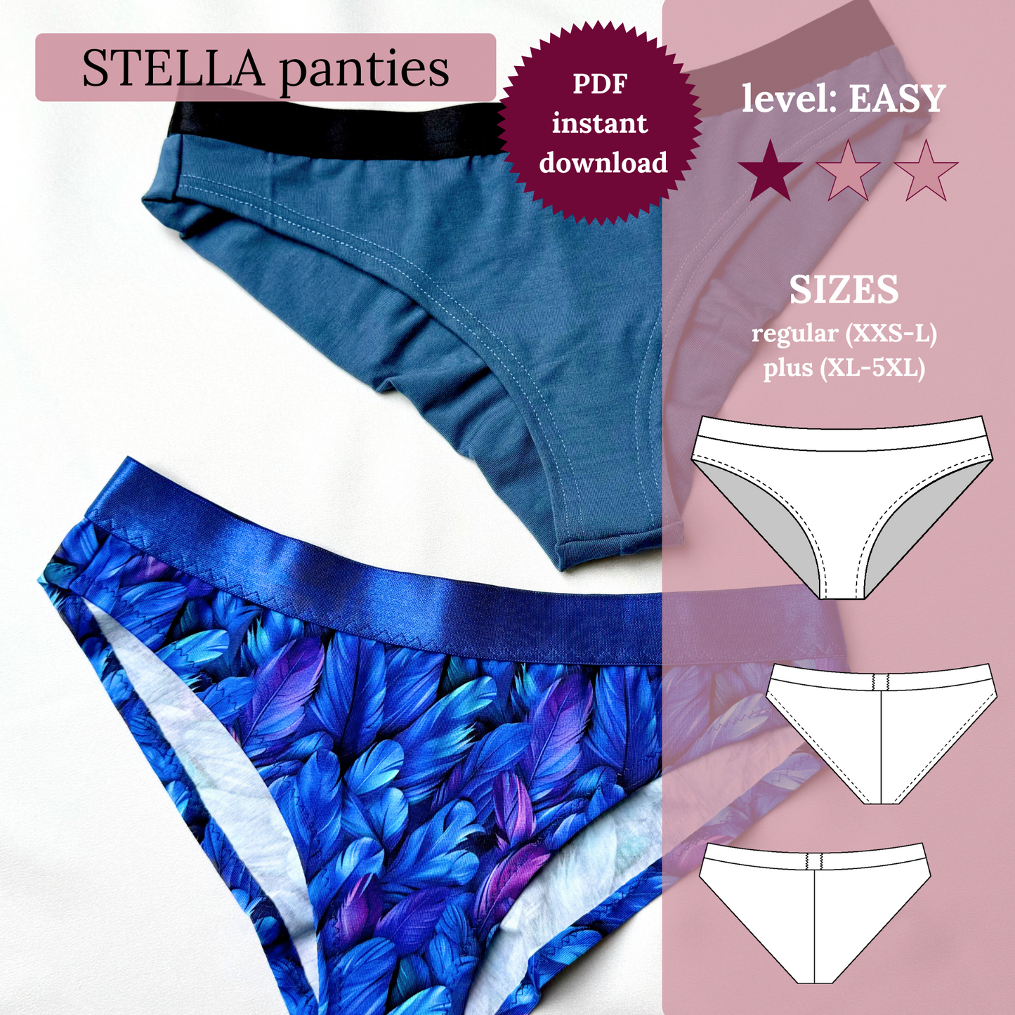 STELLA panties (2 styles) - PDF sewing pattern (regular & plus sizes)
